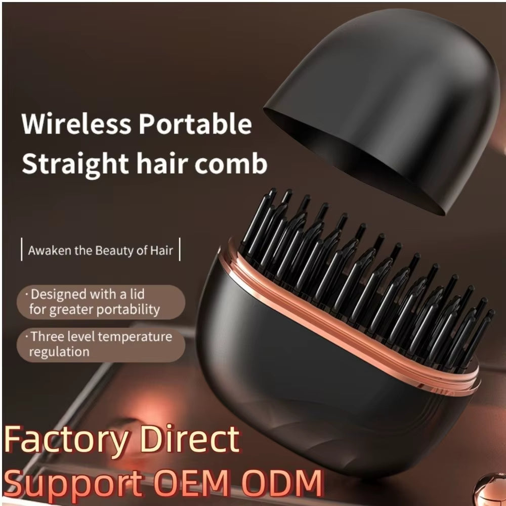 Mini Electric Heating Hair Straightener Brush Portable Hairdressing Tool Cordless Hair Straightener Comb Rechargeable