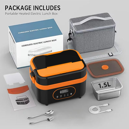 Gison 1.5L Electric Heated Lunch Box for Adults 60W Heated with Temp 18000mah Display Portable Food Warmer for Work Car or home