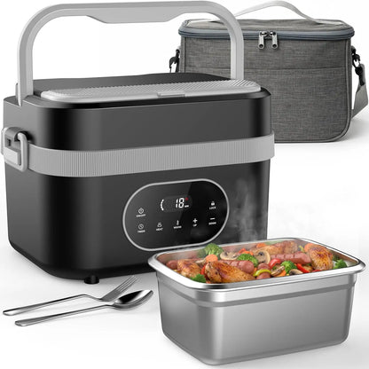 Gison 1.5L Electric Heated Lunch Box for Adults 60W Heated with Temp 18000mah Display Portable Food Warmer for Work Car or home