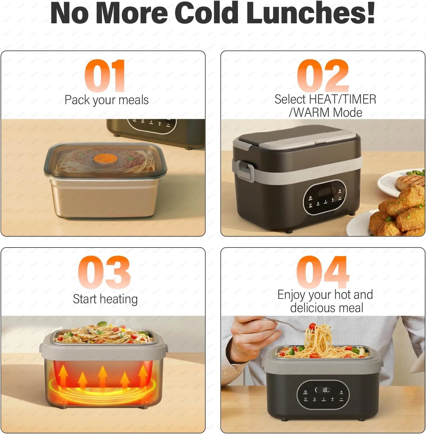 Gison 1.5L Electric Heated Lunch Box for Adults 60W Heated with Temp 18000mah Display Portable Food Warmer for Work Car or home